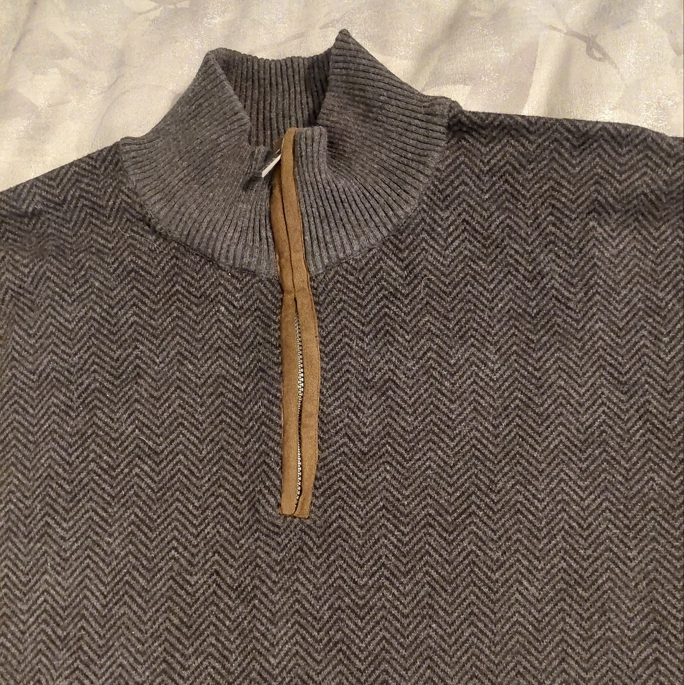 Tricots ST Raphael Men's Sweater 1/4 zip Gray/Black Cotton Blend XXL